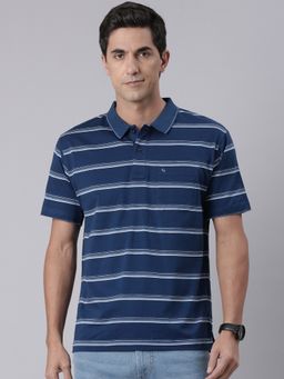 Classic Polo - Men'S Navy Blue Authentic Fit Striped Cotton Polo T-Shirt