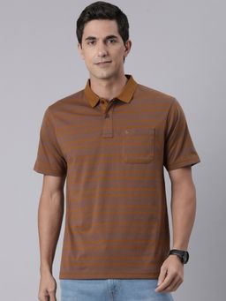 Classic Polo - Men'S Brown Authentic Fit Striped Cotton Blend Polo T-Shirt