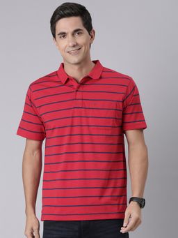 Classic Polo - Men'S Red Authentic Fit Striped Cotton Blend Polo T-Shirt