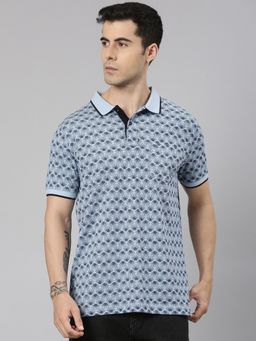 Classic Polo - Men'S Blue Slim Fit All-Over Print Cotton Polo T-Shirt