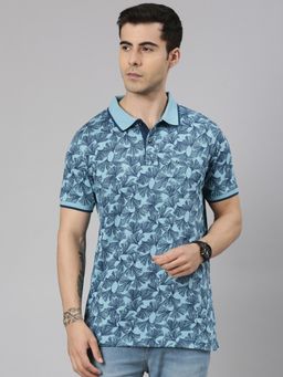 Classic Polo - Men'S Blue Slim Fit All-Over Print Cotton Polo T-Shirt