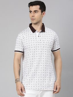 Classic Polo - Men'S White Slim Fit All-Over Print Cotton Polo T-Shirt