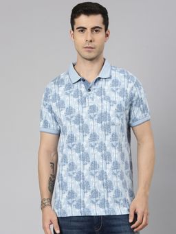 Classic Polo - Men'S Blue Slim Fit All-Over Print Cotton Polo T-Shirt