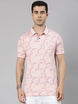 Classic Polo - Men'S Peach Slim Fit All-Over Print Cotton Polo T-Shirt