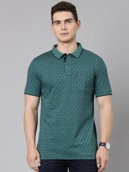 Classic Polo - Men'S Teal Green Slim Fit All-Over Print Cotton Polo T-Shirt