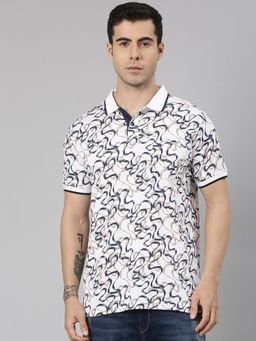 Classic Polo - Men'S White Slim Fit All-Over Print Cotton Polo T-Shirt