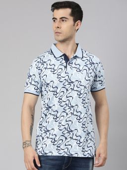 Classic Polo - Men'S Blue Slim Fit All-Over Print Cotton Polo T-Shirt