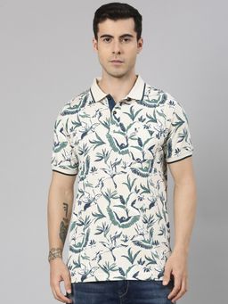 Classic Polo - Men'S Off White Slim Fit All-Over Print Cotton Polo T-Shirt