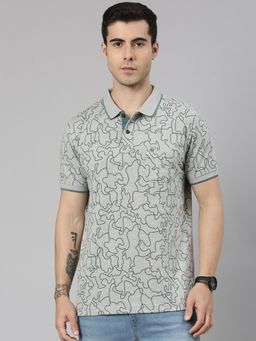 Classic Polo - Men'S Grey Slim Fit All-Over Print Cotton Polo T-Shirt
