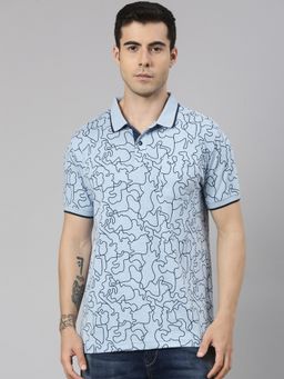 Classic Polo - Men'S Blue Slim Fit All-Over Print Cotton Polo T-Shirt