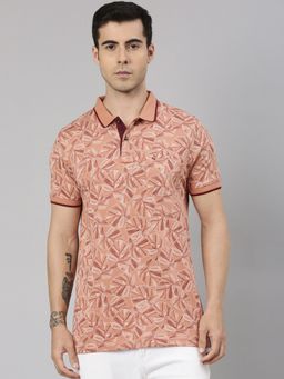 Classic Polo - Men'S Dark Peach Slim Fit All-Over Print Cotton Polo T-Shirt