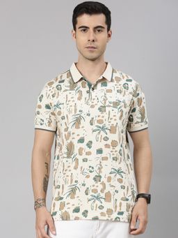 Classic Polo - Men'S Beige Slim Fit All-Over Print Cotton Polo T-Shirt