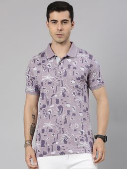 Classic Polo - Men'S Lavender Slim Fit All-Over Print Cotton Polo T-Shirt