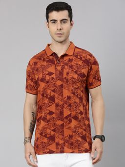Classic Polo - Men'S Rust Slim Fit All-Over Print Cotton Polo T-Shirt