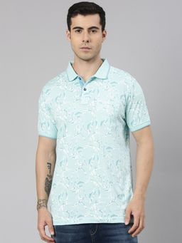 Classic Polo - Men'S Light Green Slim Fit All-Over Print Cotton Polo T-Shirt