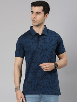 Classic Polo - Men'S Blue Slim Fit All-Over Print Cotton Polo T-Shirt