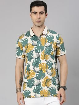 Classic Polo - Men'S Cream Slim Fit All-Over Print Cotton Polo T-Shirt