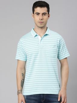 Classic Polo - Men'S Light Green Authentic Fit Striped Cotton Polo T-Shirt