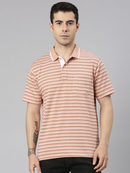 Classic Polo - Men'S Orange Authentic Fit Striped Cotton Polo T-Shirt