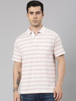 Classic Polo - Men'S Off-White Authentic Fit Striped Cotton Polo T-Shirt