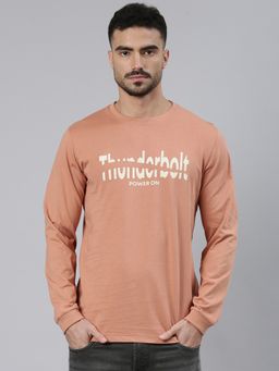 Classic Polo - Men'S Brown Slim Fit Printed Cotton T-Shirt