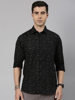 Classic Polo - Men'S Black Slim Fit All-Over Print Cotton Shirt
