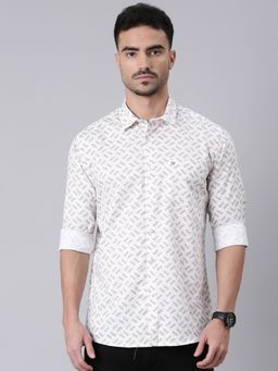 Classic Polo - Men'S White Slim Fit All-Over Print Cotton Shirt