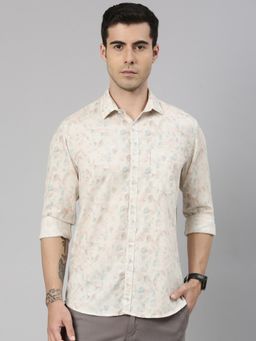 Classic Polo - Men'S Slim Fit All-Over Print Cotton Beige Shirt