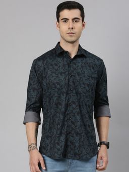 Classic Polo - Men'S Black Slim Fit All-Over Print Cotton Shirt
