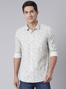 Classic Polo - Men'S Off-White Slim Fit All-Over Print Cotton Shirt