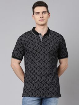 Classic Polo - Men'S Black Slim Fit All-Over Print Cotton Polo T-Shirt