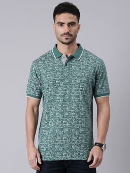 Classic Polo - Men'S Green Slim Fit All-Over Print Cotton Polo T-Shirt