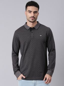 Classic Polo - Men'S Dark Grey Slim Fit All-Over Print Cotton Polo T-Shirt