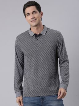 Classic Polo - Men'S Grey Slim Fit All-Over Print Cotton Polo T-Shirt