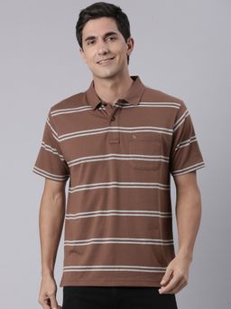 Classic Polo - Men'S Brown Authentic Fit Striped Cotton Polo T-Shirt