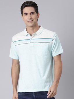 Classic Polo - Men'S Light Green Authentic Fit Striped Cotton Polo T-Shirt