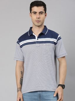 Classic Polo - Men'S Navy Blue Authentic Fit Striped Cotton Polo T-Shirt