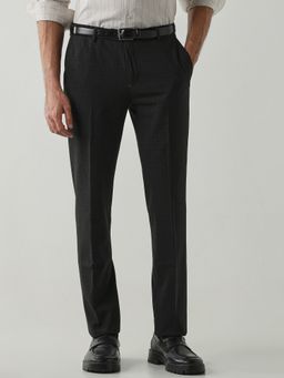 Reid & Taylor - Poly/Spandex Black Men Mid Waist Formal Trousers