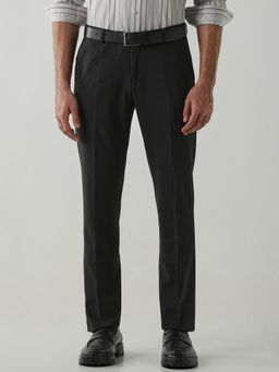Reid & Taylor - Poly/Spandex Black Men Mid Waist Formal Trousers