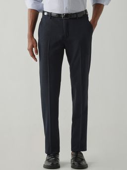 Reid & Taylor - Poly/Spandex Navy Blue Men Mid Waist Formal Trousers