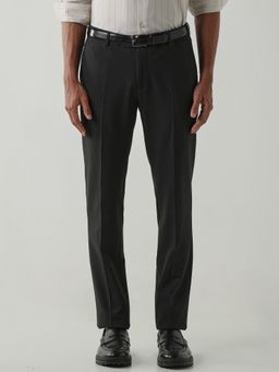 Reid & Taylor - Poly/Spandex Black Men Mid Waist Formal Trousers