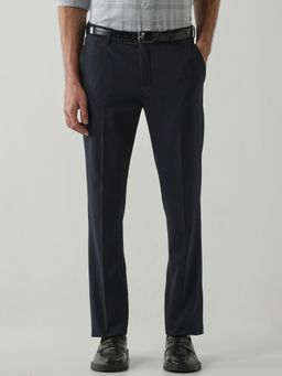 Reid & Taylor - Poly/Spandex Navy Blue Men Mid Waist Formal Trousers