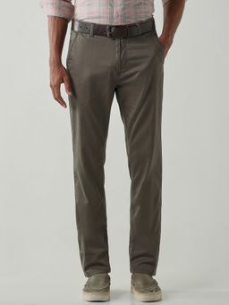 Reid & Taylor - Cotton Lycra Olive Men Mid Waist Chinos