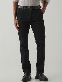 Reid & Taylor - Cotton Lycra Black Men Mid Waist Trousers