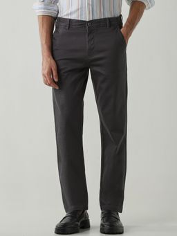 Reid & Taylor - Cotton Lycra Grey Men Mid Waist Chinos