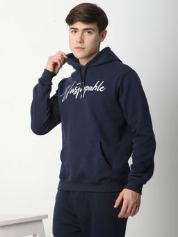 R&B - Men Fleece Navy Blue Graphic Hoodie