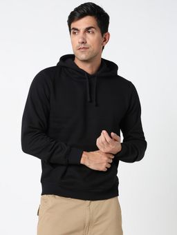 R&B - Men Fleece Black Solid Hoodie