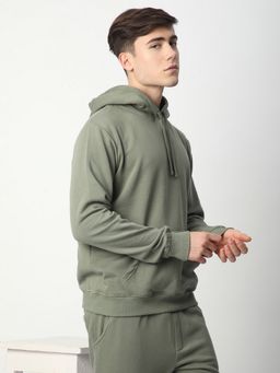 R&B - Men Fleece Olive Solid Hoodie
