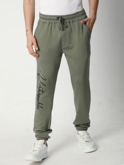 R&B - Olive Cotton Printed Mid Waist Joggers