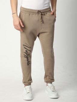 R&B - Beige Cotton Printed Mid Waist Joggers